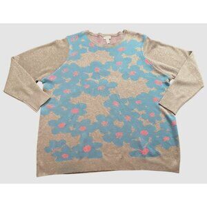 LOGO Lori Goldstein XL Floral Jacquard Layla Sweater in Dark Earth Boho Cottage